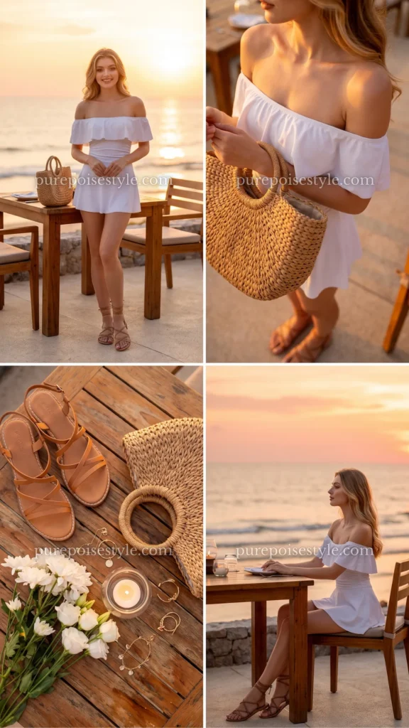 Off-Shoulder Swim Dress with a Woven Bag