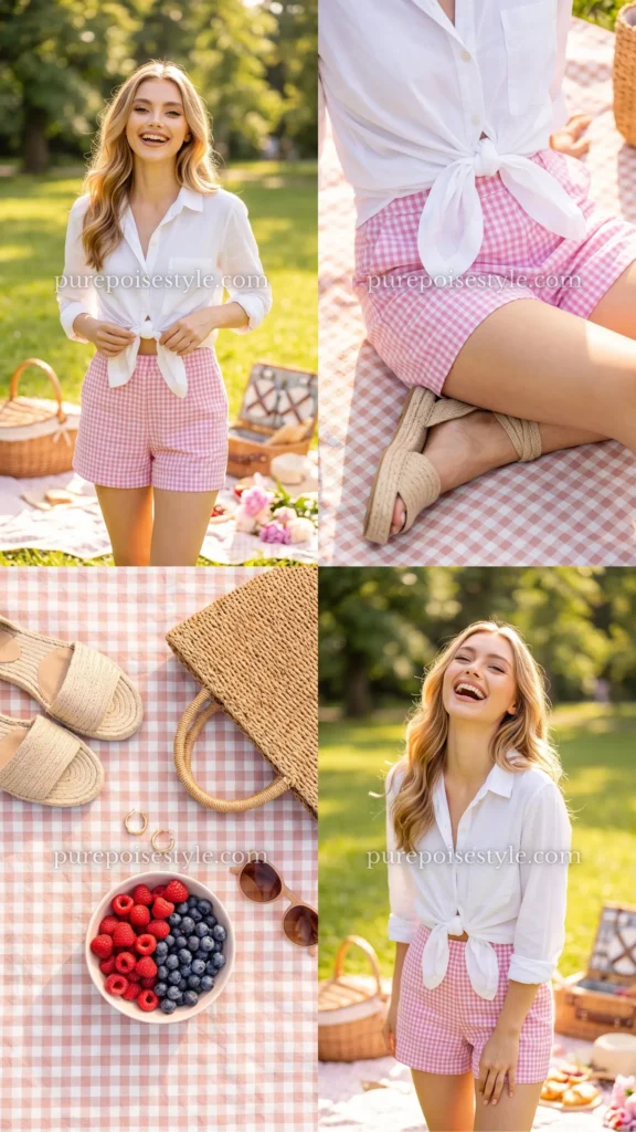 Pink Gingham Shorts with a White Button-Down