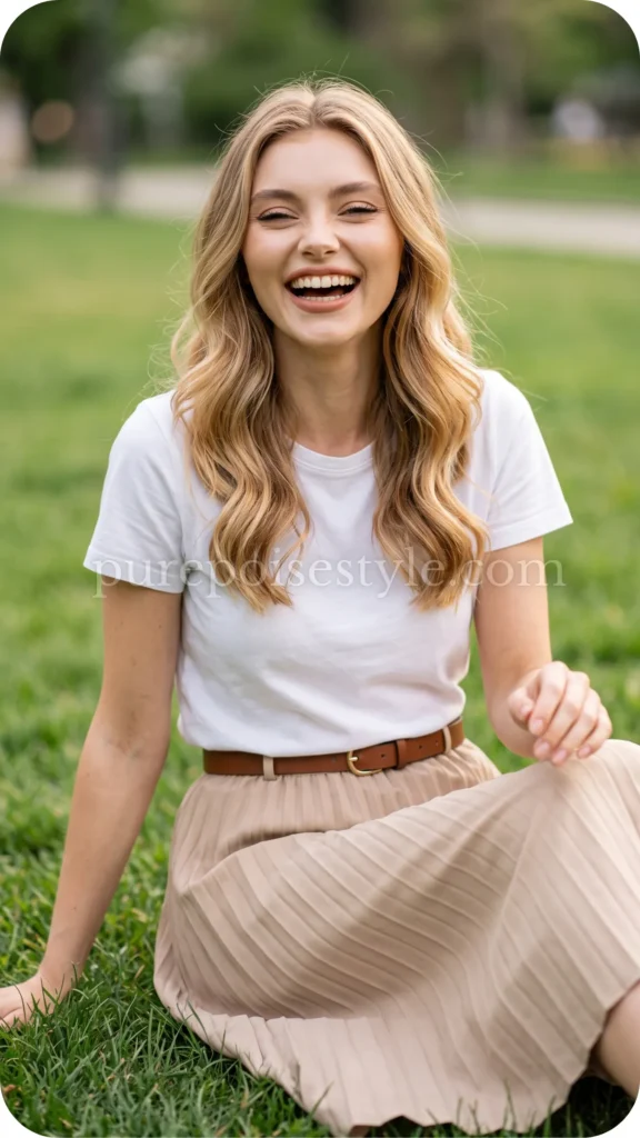 Pleated Skirt with a T-Shirt