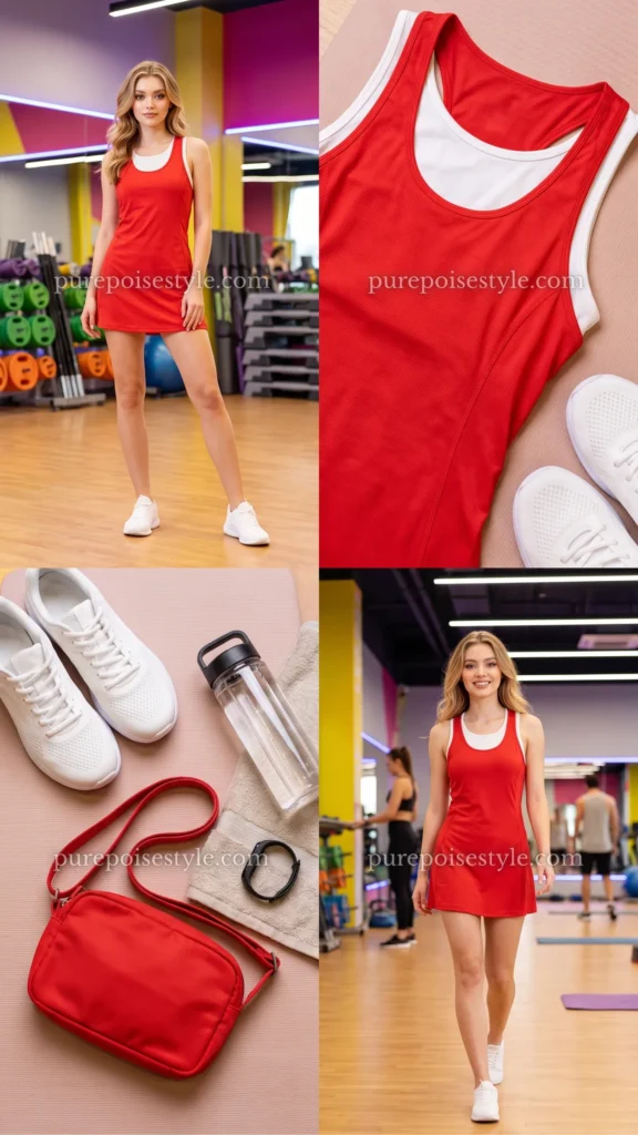 Red Running Dress with a White Tank