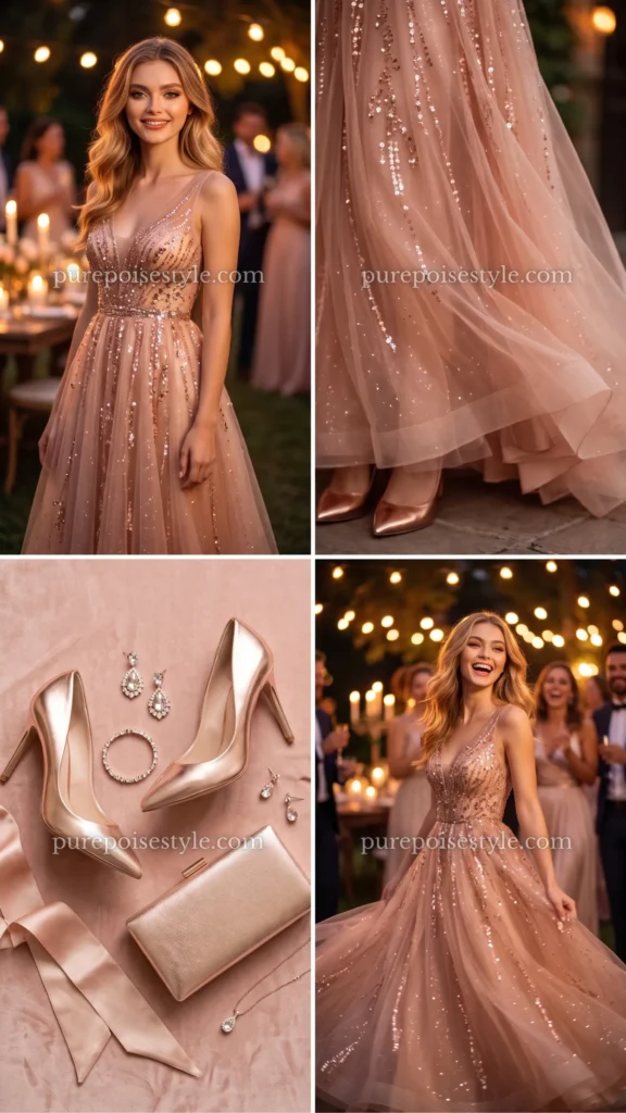 Rose Gold Tulle Dress with Sparkle