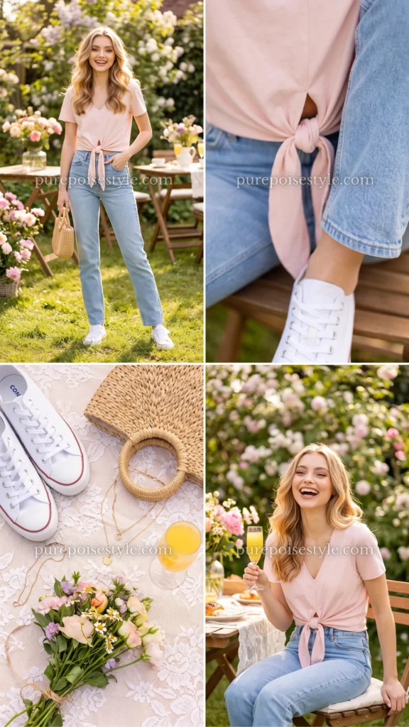 Tie-Front Tee with Straight-Leg Jeans