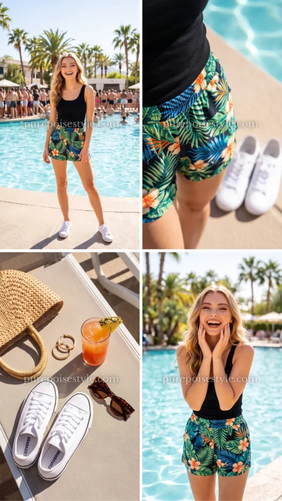 Tropical Print Shorts with a Black Top