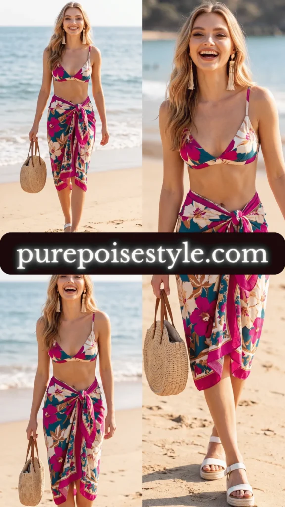Tropical Sarong Look in Bold Floral Print