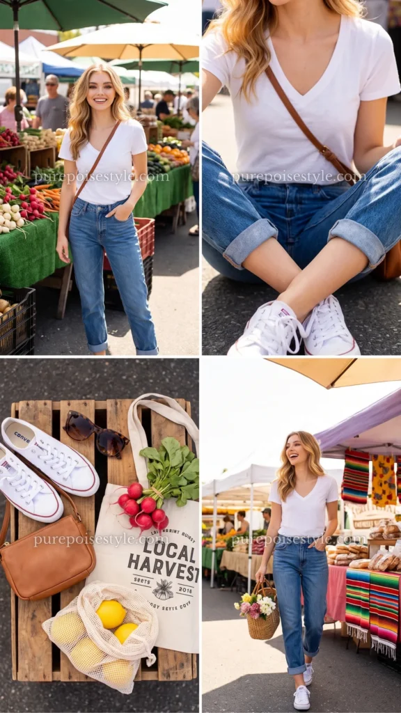 V-Neck Tee with Boyfriend Jeans