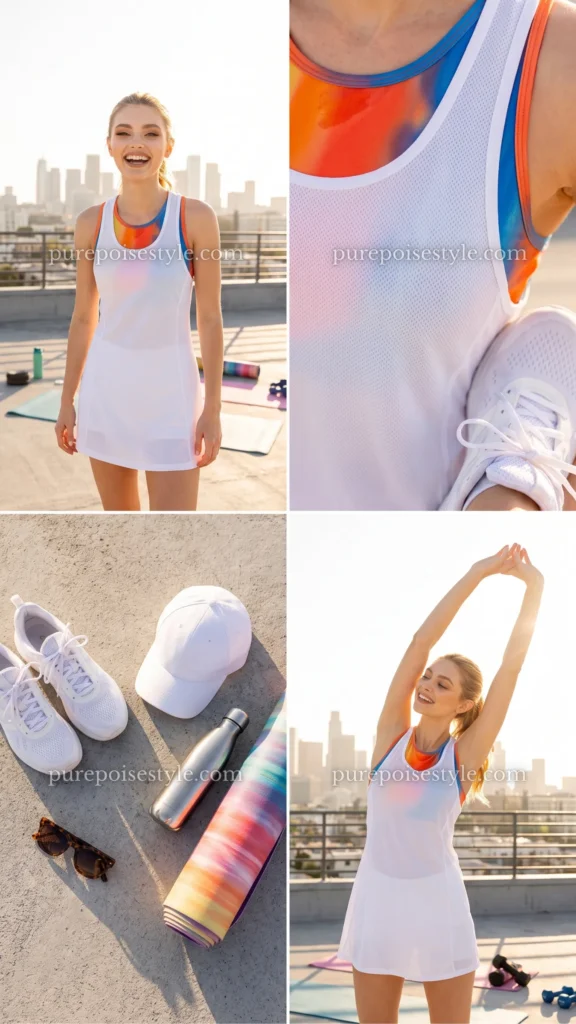 White Running Dress with a Colorful Tank
