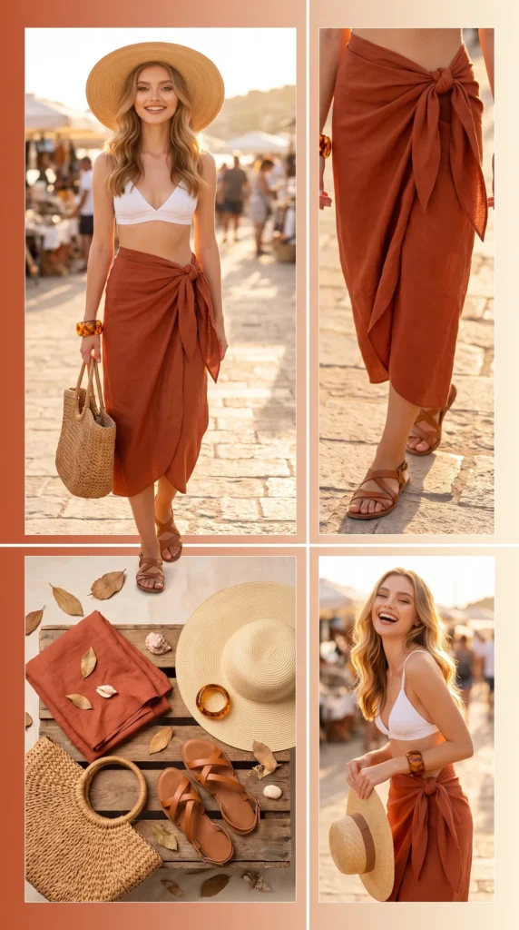 Beach Wrap Skirt in Warm Terracotta Linen